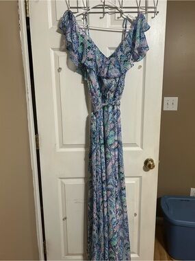 Lilly Pulitzer | Dresses | Lilly Pulitzer Aster Blue And Green V Neck Crochet  Maxi Dress Sz Xs | Poshmark
